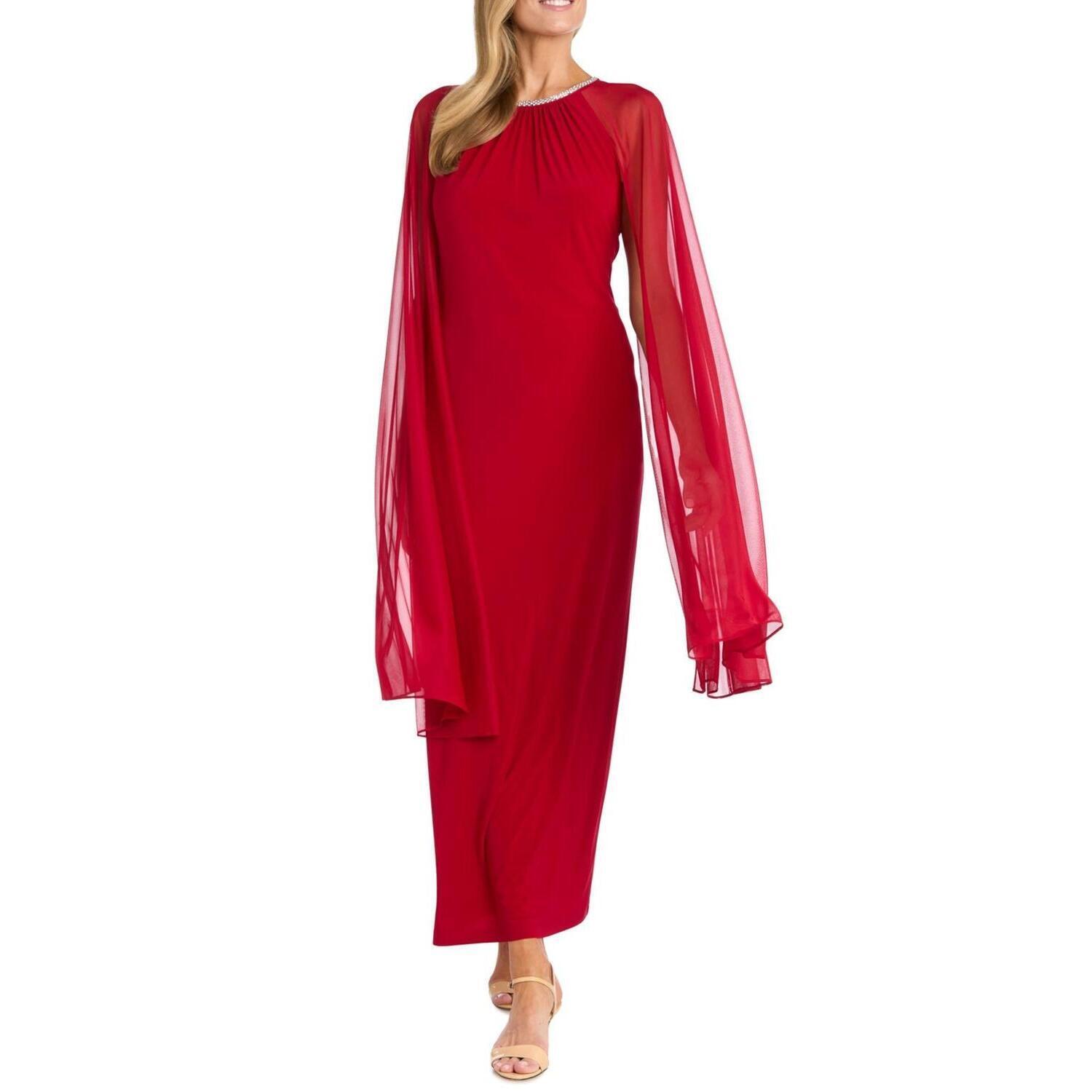 New R&M Richards Rhinestone Neck Long Evening Dress In Red